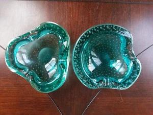 Vintage Mid Century Murano Kunst Glas Bullicante Aschenbecher Geschirrschale türkis blau MCM - Bild 1 von 12