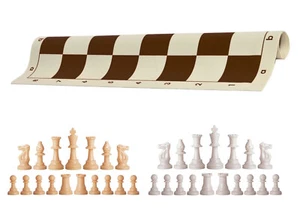 Natural & White Chess Pieces & 20" Brown Vinyl Board - Triple Weighted Chess Set - Picture 1 of 4