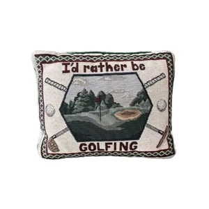 Needlepoint Style Tapestry Pillow I’d Rather Be Golfing 10 x 13 Cabin Rustic - Picture 1 of 2