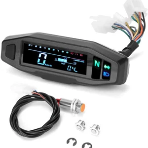Universal Motorcycle Digital LCD Speedometer Odo-meter Tachometer Gauge New - Picture 1 of 13