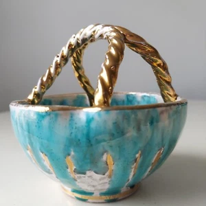 Vintage Bitossi Gold Aqua Blau Bonboniere 504/36 Italien Unikat Unikat - Bild 1 von 18