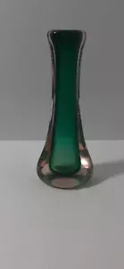 Vintage Murano Glass Sommerso Bud Vase Uranium Outer to Green Core Tear Drop - Picture 1 of 17