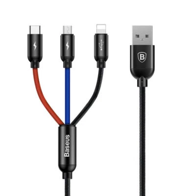 Baseus 3 in 1 Micro USB /Type C /IOS Fast Charging Charger Data Sync Cable Cord - Image 1 of 4