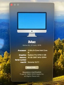 Apple iMacs with 27" retina 5k; 16 GB of RAM; an Intel Core i5; 1 TB - Picture 1 of 3