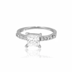 Princess Cut Cz Sterling Silver Solitaire Engagement Ring W Accents 1.3 Cttw - Imagen 1 de 2