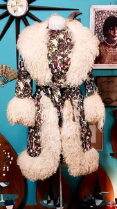 Rare 1960s Lilli Ann Princess Rainbow Fruit Tapestry Fur coat dress set *As Is* - Picture 1 of 8