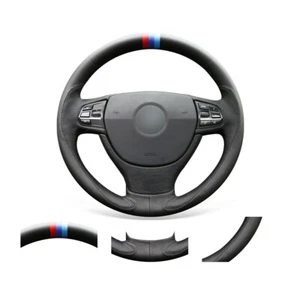 Black Leather Car Steering Wheel Cover Wrap For BMW 5 Series F10 F07 F11 7Series - Picture 1 of 10
