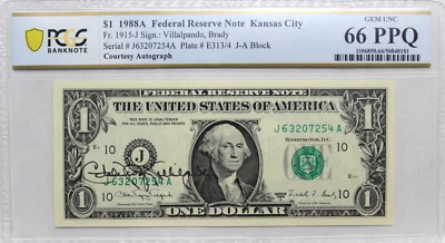 1988-A $1 Federal Reserve Notes Courtesy Autograph VILLALPANDO PCGS 66 PPQ UNC - Image 1 of 4