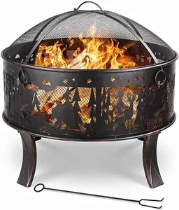 Ø71 cm bandeja de fuego cesta de fuego con protección contra chispas fogón jardín redondo negro - Imagen 1 de 8