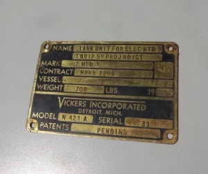 Vintage WW2 U.S.N Bronze Data Plate - Picture 1 of 7