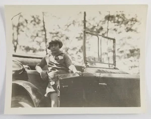 Vintage Snapshot Photograph Girl In Car With Door Open 1920s - Picture 1 of 5