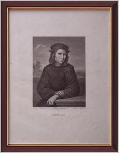 incisione Ritratto da Raffaello desegnatore Duchemin (XVI°) incisore Esquival - Foto 1 di 1