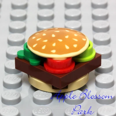 NEW Lego Minifig Wendy's HAMBURGER - Square Meat Burger Food w/Sesame Seed Bun - Image 1 of 4