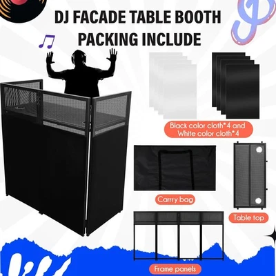 48"x 26" Blanco+Negro DJ Plegable Fachada Portátil Cabina de Eventos Paneles con Bolsa de Transporte Foto 1 de 4