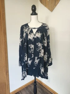 JODIFL Deep Teal Boho Floral Flowy Tunic Mini Dress - Picture 1 of 6
