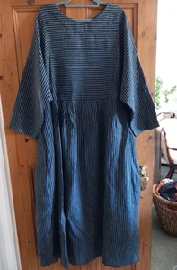 Toast Linen Striped Blue Kaftan Dress Size L - Picture 1 of 8