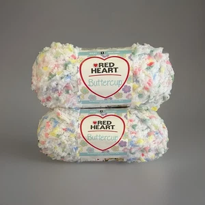 (2) Red Heart BUTTERCUP Yarn WHITE MULTI #4271 Pink Yellow Blue Green Red - Picture 1 of 7