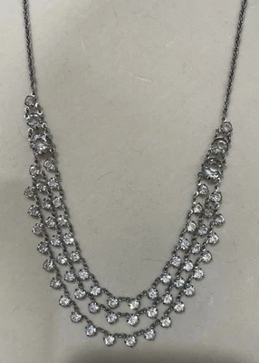 Silver Tone Graduated  3 Strand Rhinestone Chain Statement Necklace - Image 1 of 4
