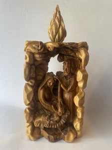 Handgeschnitzte Heilige Familie Statue Olivenholz Weihnachten Krippe Kerze detailliert - Bild 1 von 14