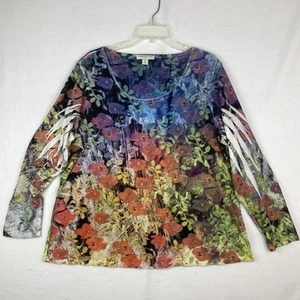Coldwater Creek Long Slv T-shirt Top Multicolor Floral Sublimation Print XL 18 - Picture 1 of 10