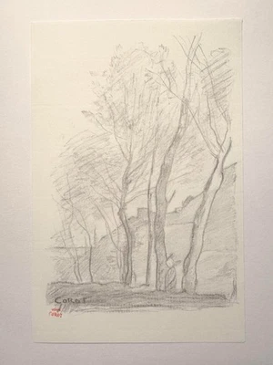 Corot винтажный пейзаж рисунок старый мастер академический французский лес - Изображение 1 из 3