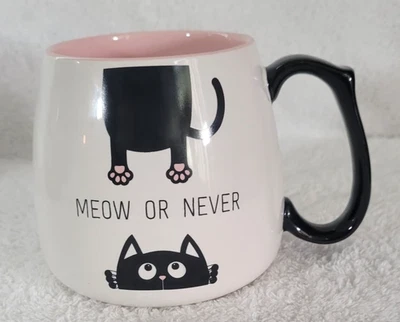 10 tazas de café Strawberry Street Meow or Never Black Pink White Kitty Cat Lovers Foto 1 de 4