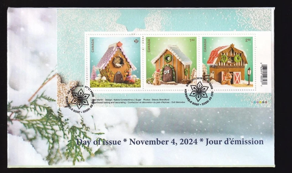 Canadá 2024 edición limitada privada FDC - Casas de pan de jengibre de Navidad Foto 1 de 1