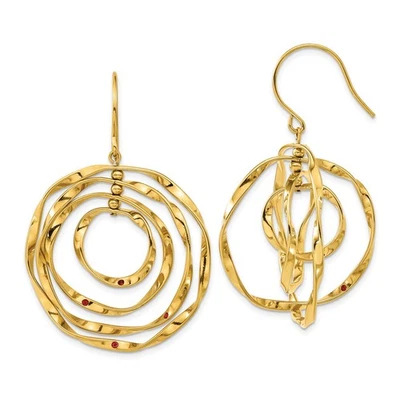 Pendientes colgantes de acero inoxidable amarillo pulido IP con cristal Preciosa rojo Foto 1 de 4