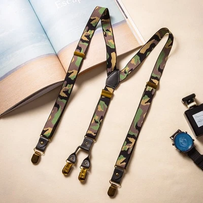 De colección Camuflaje Tirantes 4 Clips Para Hombre Elástico Antideslizante Traje Pantalón Foto 1 de 4