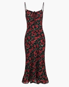 Commense Bulgarian Rose ärmelloses Maxikleid schwarz rot Schößchen Rüschensaum M - Bild 1 von 22