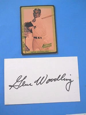Gene Woodling Autograph on 3" X 5" Index card with Baseball card - Image 1 of 2