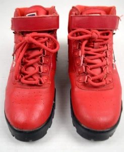 Vintage Fila Hiking Shoes Size 7.5 80s 90s Red Leather 3/4 High Tops Fila Logos - Picture 1 of 10