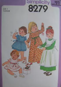 Vintage 70s Simplicity 8279 Baby Toddler Girls Dress Pinafore Apron Gown Pattern - Picture 1 of 2