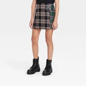 QA) Girls' Mixed Plaid Skirt - Art Class Black/Green Small 6/6X - Picture 1 of 1