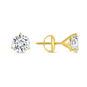 4.50 Ct Round Cut Earrings Studs Solid Real 14K Yellow Gold Screw Back Martini - Picture 1 of 3