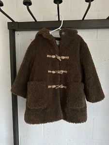 EUC ZARA Kids Teddy Bear Coat SIZE 6 Toggle Snap Closure Pockets Hooded Brown - Picture 1 of 15