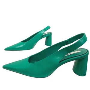 Zapato Zara Punta Punta Eslinga Tacón Talla 9 Kelly Verde Bloque Tacón Imitación Cuero - Imagen 1 de 13