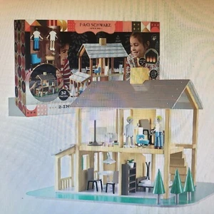 FAO Schwarz 2 en 1 Casa de muñecas de madera Invierno y verano Juego Característica de luz Nuevo - Imagen 1 de 3