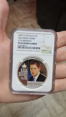 Australia 2005 $1 Prince Henry 21st Birthday 1oz 999 Silver NGC PF 69 proof - Image 1 of 4