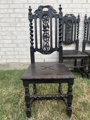 Early 20th Century George Fleet & Co Carved Oak Arm Chair Barley Twist, Set Of 4 Cover