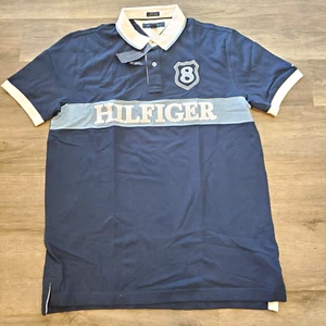 NWT Tommy Hilfiger Men's XL Short Sleeve Polo Shirt #8 Spellout Embroidered Logo - Picture 1 of 7
