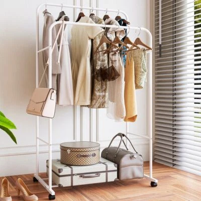 Schwerlast Kleiderständer Mobiler Garderobenständer mit 2 Kleiderstange 2 Ablage - Bild 1 von 4