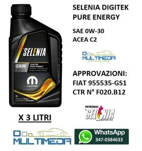 3 LITRI OLIO MOTORE ORIGINALE SELENIA DIGITEK P.E. 0W30 ACEA C2 FIAT9.55535-GS1 - Foto 1 di 2