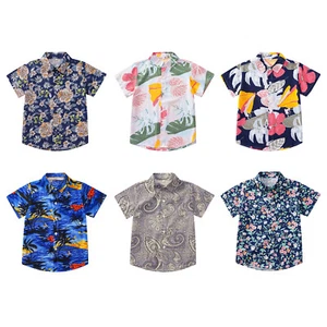 Kids Boys Tops Floral Print Shirt Hawaiian T-shirts Turn-Down Collar Blouse - Picture 1 of 46