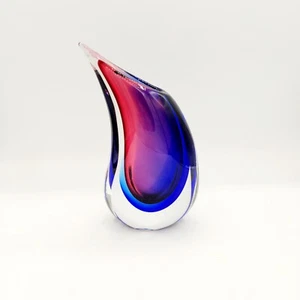 Murano Kunst Glas Welle Träne Summerso Knospe Vase signiert Oball blau rosa lila 8 Zoll - Bild 1 von 9
