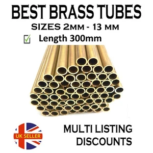 Brass Tubes 2mm 3mm 4mm 5mm 6mm 7mm 8mm 9mm 10mm 11mm 12mm 13mm O.D. x 300mm - Picture 1 of 1