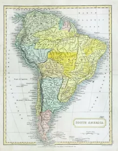 mapa Sudamérica por Sidney Hall color a mano original antiguo 1840 - Imagen 1 de 3