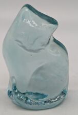 Blenko Glass Cat Figurine Paperweight 2023 Light Blue Seafoam Aqua Heavy 4" Tall