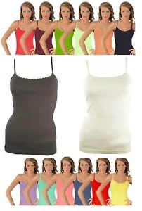 WOMENS LADIES PLAIN COLOURS 100% COTTON STRAPPY VEST TOP TANK SIZE 8 to 20 NEW - Picture 1 of 15