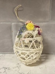 VINTAGE EASTER EGG Ornaments STRING CROCHET Floral HAND MADE USA - Picture 1 of 8